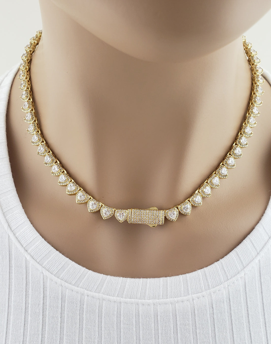 14K Gold Plated Cubic Zirconia Heart Choker Necklace