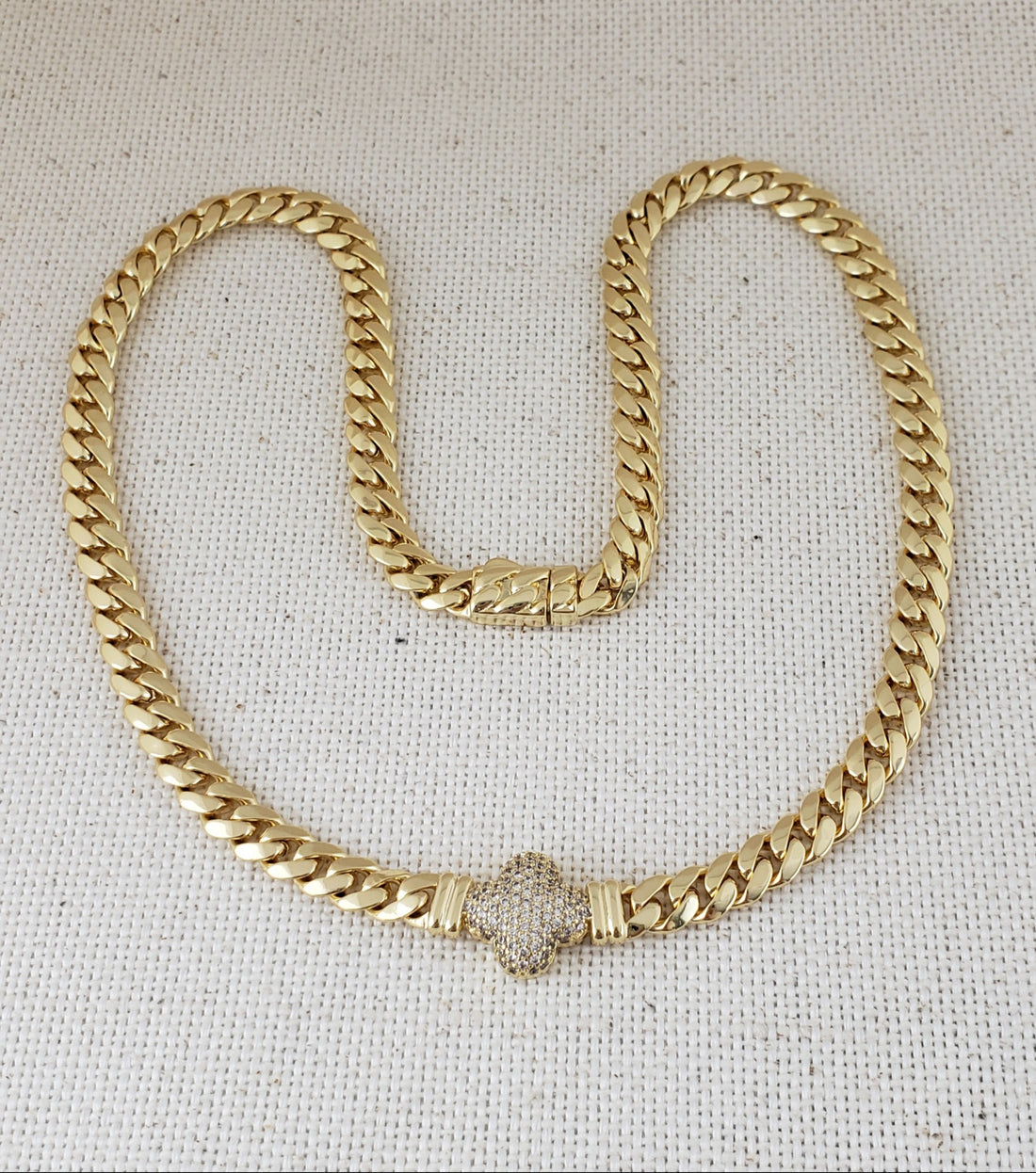 14K Gold Plated Cz Clover Choker Necklace Bracelet Set