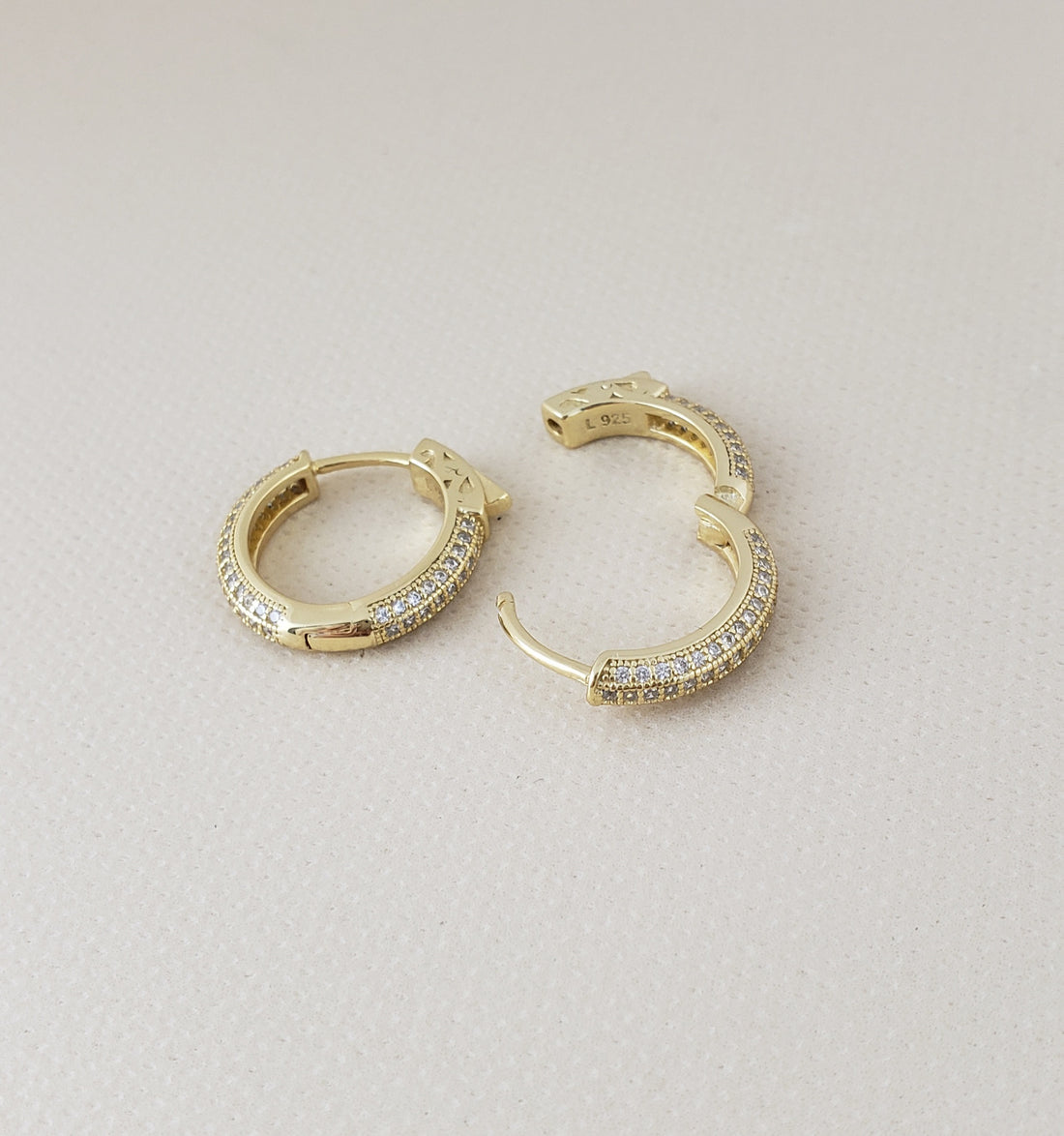 18K Gold Plated 925 Sterling Silver Cz Hoop Earrings