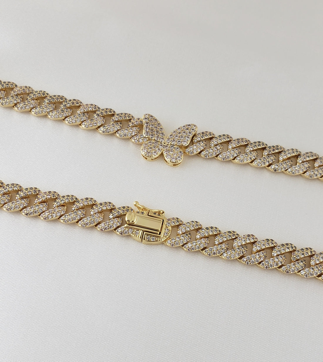 14K Gold Plated Cz Butterfly Choker Necklace