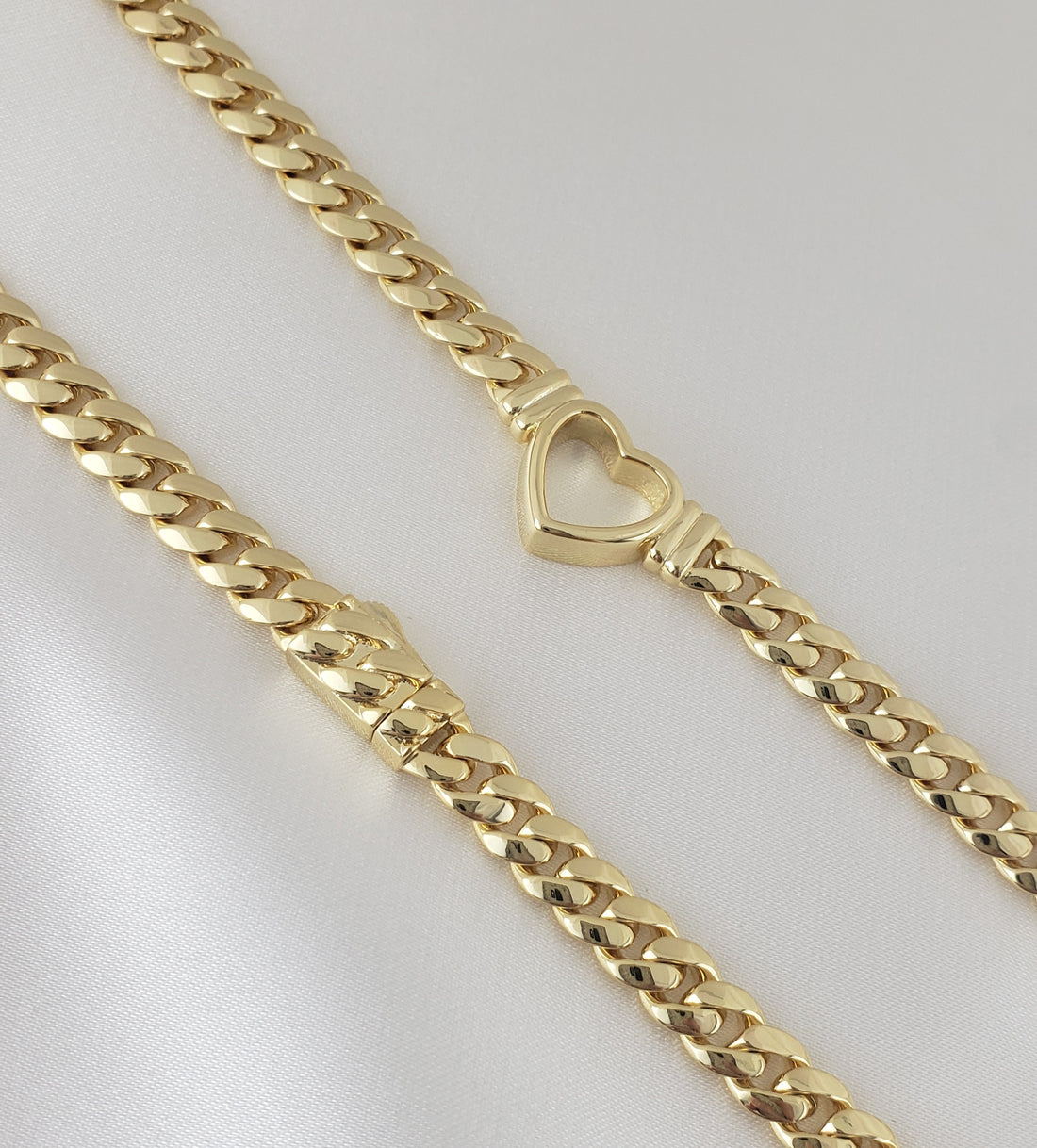 14K Gold Plated Open Heart Cuban Choker Necklace Bracelet Set